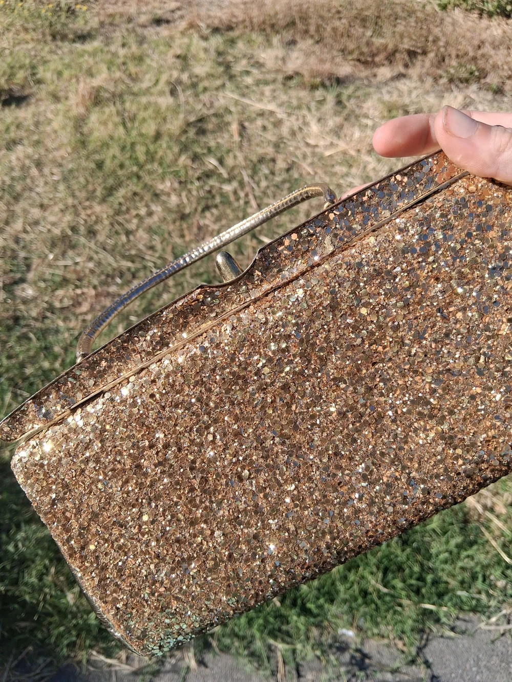 Vintage Gold Glitter Wristlet Clutch